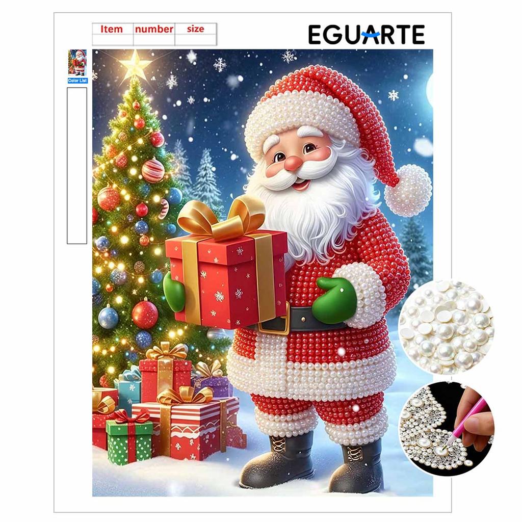Christmas Santa Claus Holding Gift Pearl Painting Kit Handmade DIY Home Decoration Painting