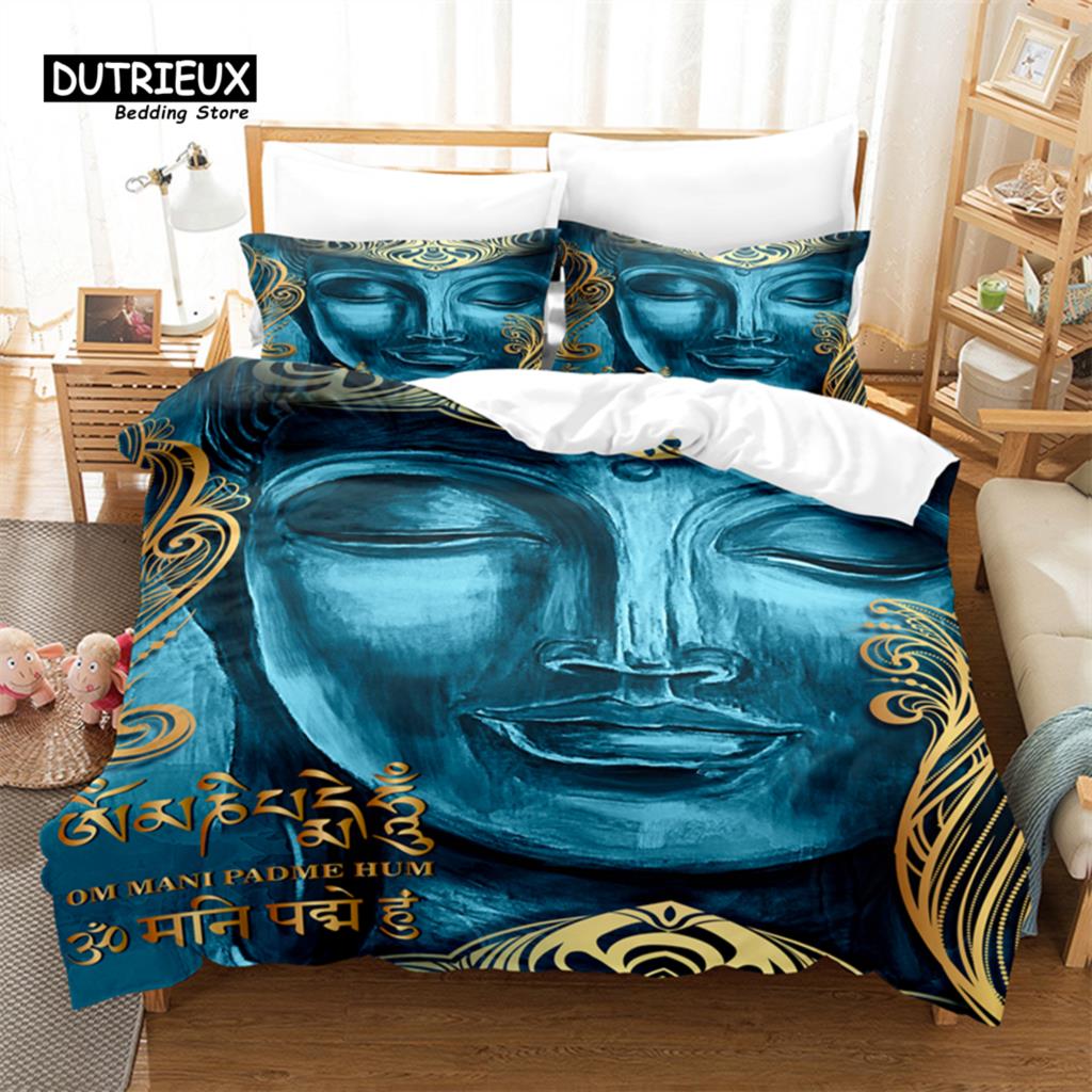 Buddha Statue Duvet Cover Set, Fashion Bedding Set, Soft Comfortable Breathable Duvet Cover, For Bedroom Guest Room Decor