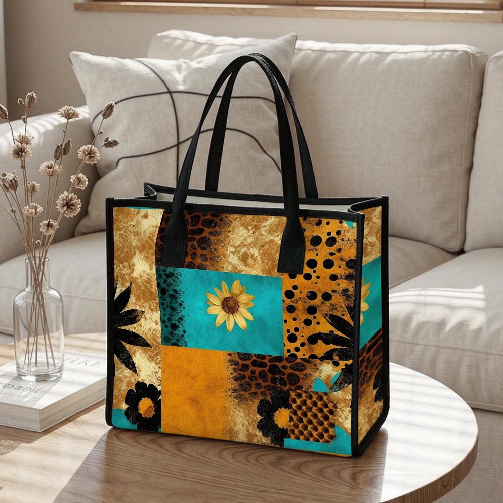 Sunflower Print Tote Bag Fashion Large Capacity Casual Daily Portable Handbag for Women Outdoor Use