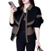 Spring and Autumn Loose Slim Contrasting Women's Thin Jacket Top Polo Collar Splicing Fashionable Age-reducing Jacket