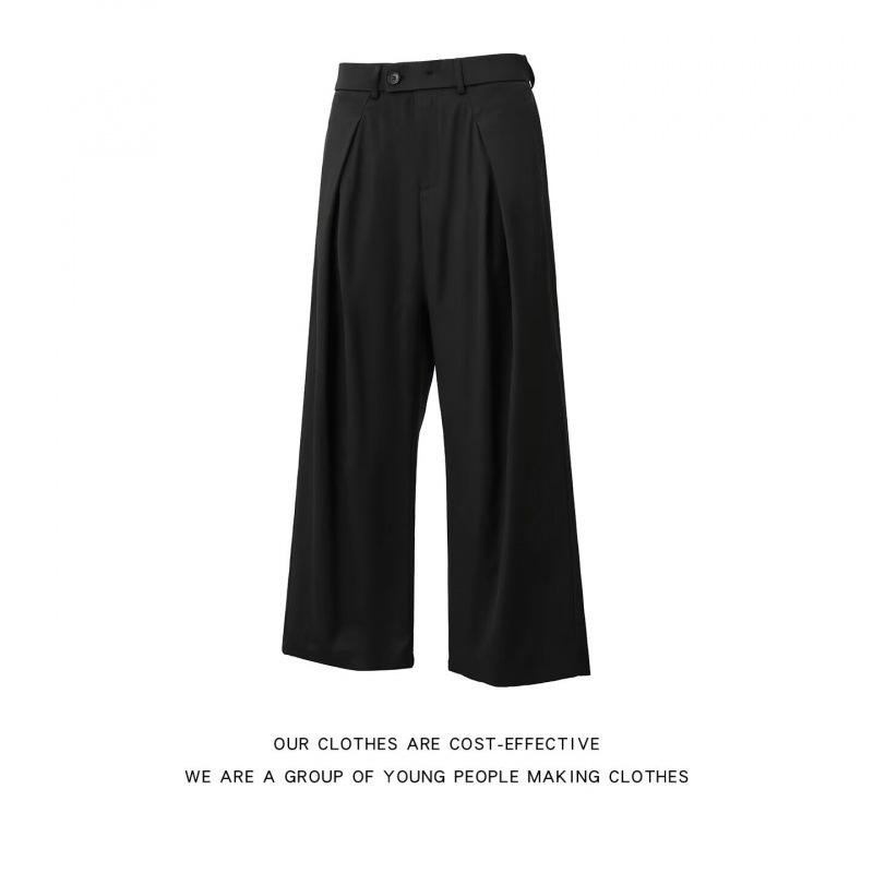 Hong Kong style wide-leg trousers loose drape three-dimensional design wrinkled men's silhouette non-ironing casual straight trousers men