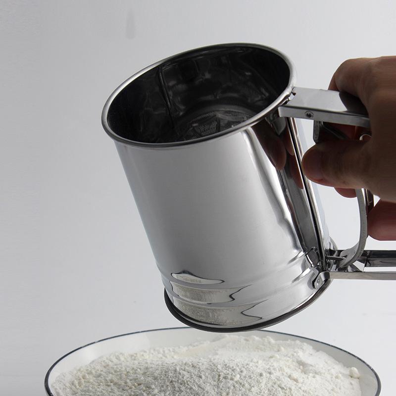 Stainless steel flour sieve hand-held flour sieve cup DIY baking tool double-layer large hand-pressed filter sieve