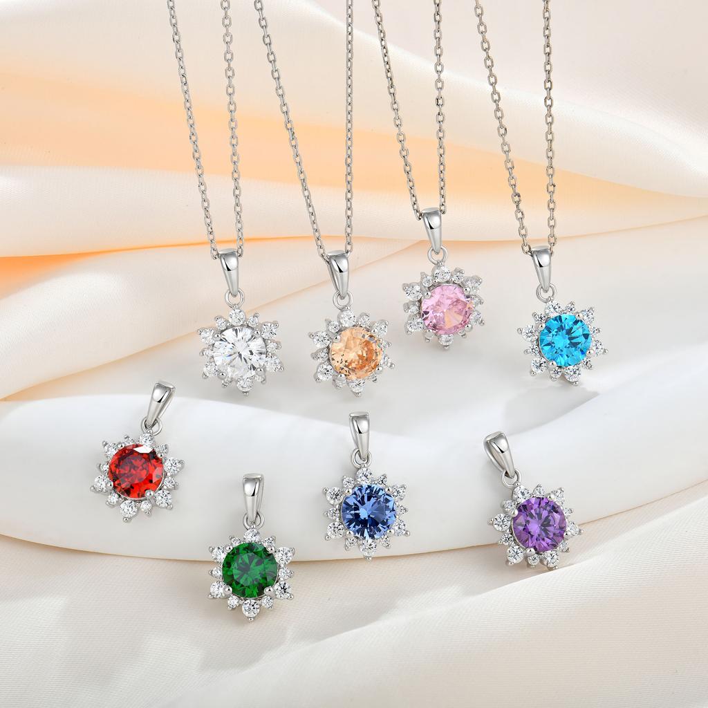 Fine Sapphire Round Gemstone Pendant Silver Colorful Zircon 925 Silver Fashion Jewelry Women Necklaces Zircon Pendant