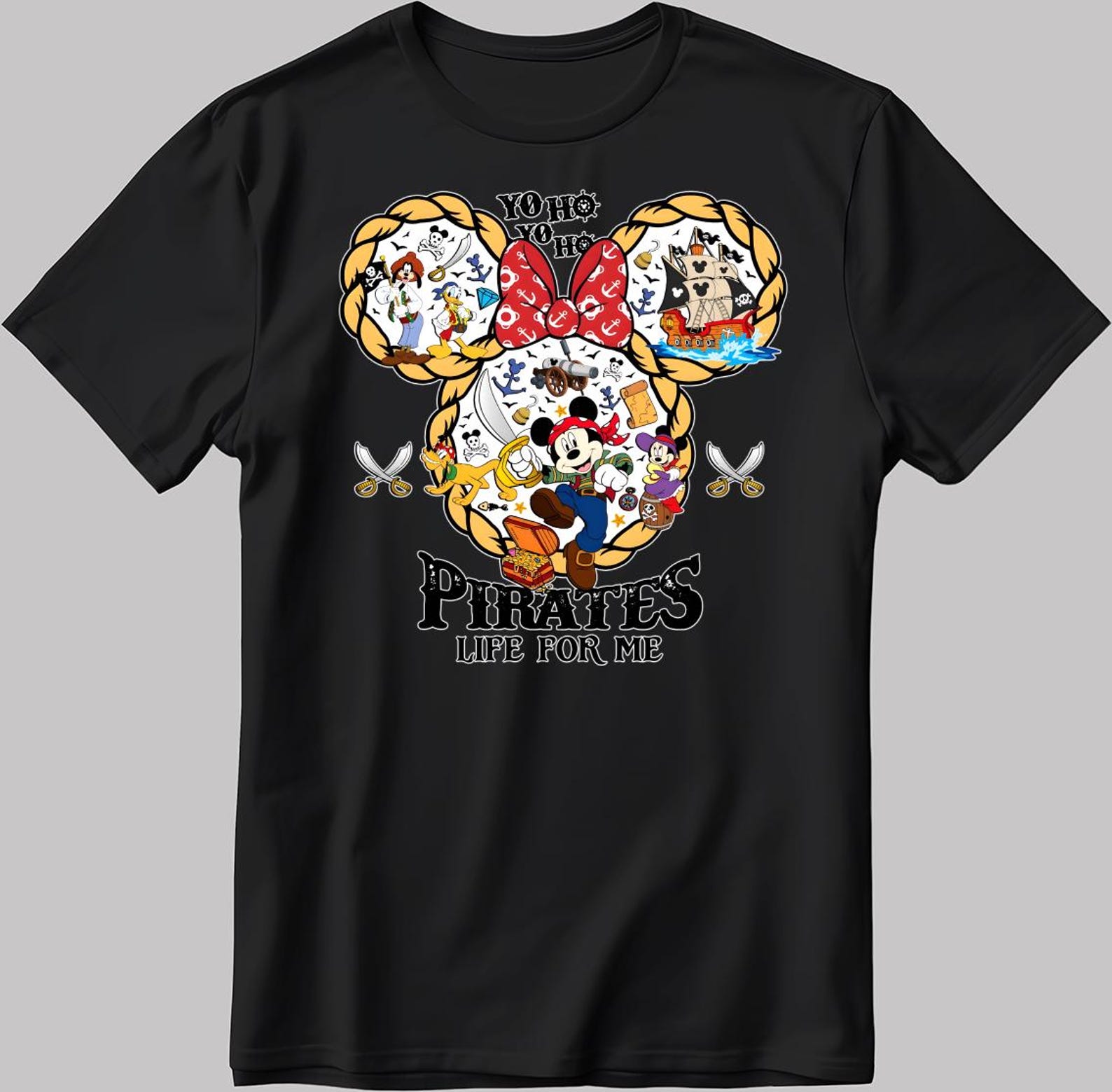 Pirates Life For Me, Mickey Cruise Short Sleeve White-Black Men s / Women s T-Shirt KA100 XL