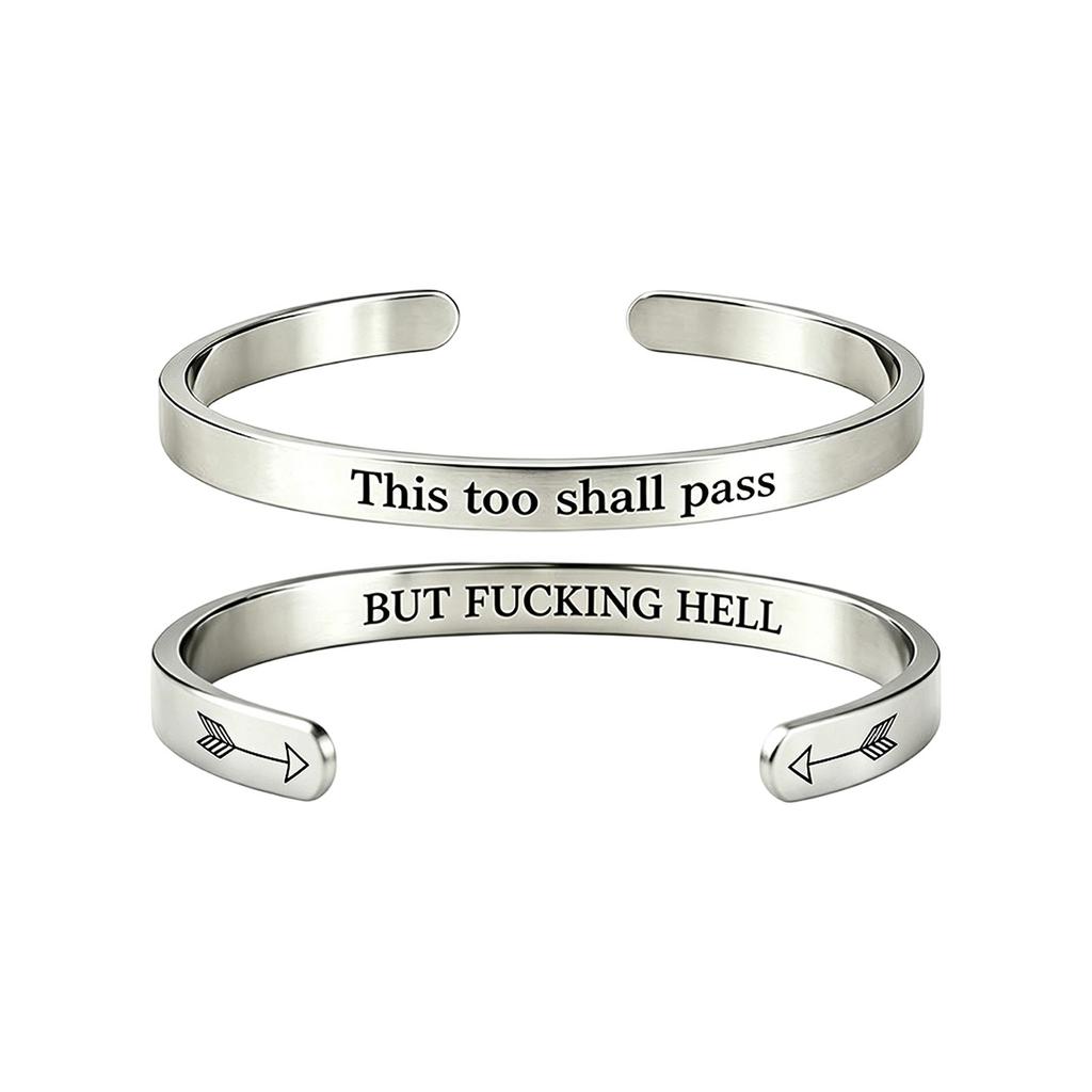Stainless Steel Open Cuff Bracelet Engraved Inspirational Quote Adjustable Minimalist Design Unisex Simple Style Hand Accessory