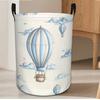 1pc Blue Hot Air Balloon Design Laundry Basket | Foldable, with Handle, Perfect for Organizing Clothes and Bathroom Additions, Light Blue Background, 
