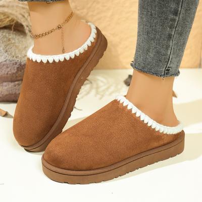 Women's Fashionable Outdoor Slippers - Warm Homewear for Postpartum Recovery Cotton-Lined Loafers with Knitted Toe Cover - Casual Style
