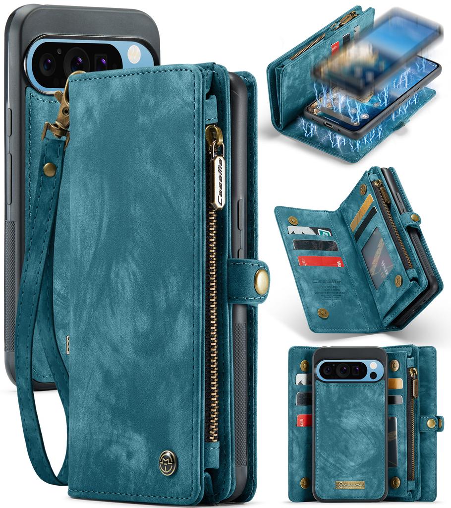 For Google Pixel 9 Pro XL Phone Cases CASEME 008 Leather Cover with Detachable Wallet and Strap