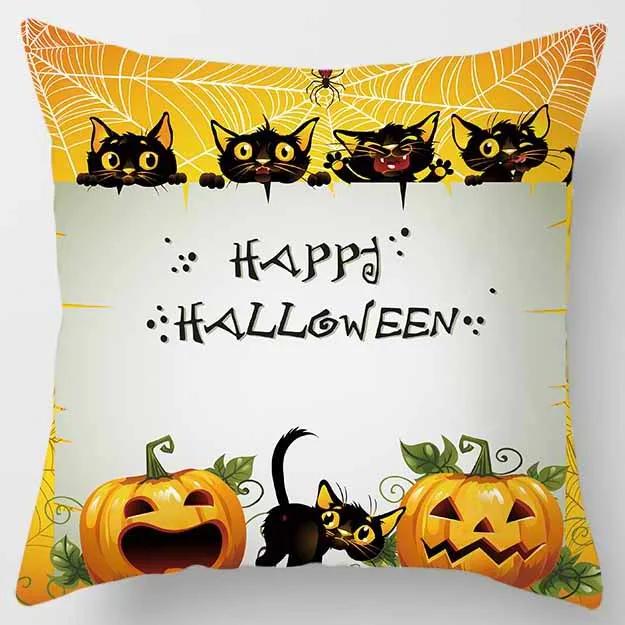 Halloween Horror Pumpkin Black Cat Print Pattern Cushion Cover for Home Living Room Sofa Decoration Square Pillowcase