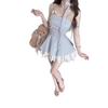 French plaid waist suspender dress women's summer new splicing lace tutu skirt niche design short skirt
