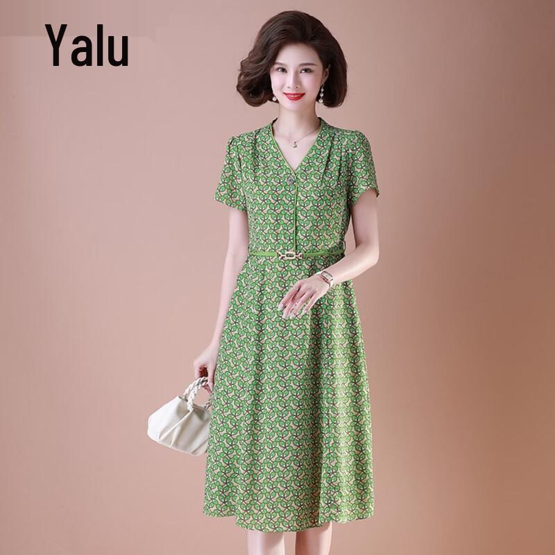 Yalu Women s V-Neck Floral Chiffon Midi Dress L
