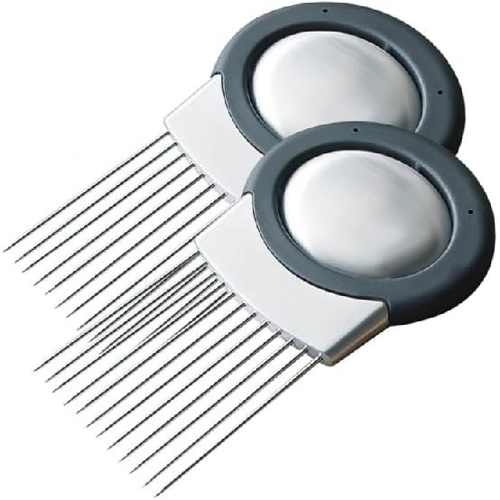 Onion Slicer, Stainless Steel Onion Holder for Slicing with Protective Case, Onion Cutter Tool for Meat Lemon Potato
