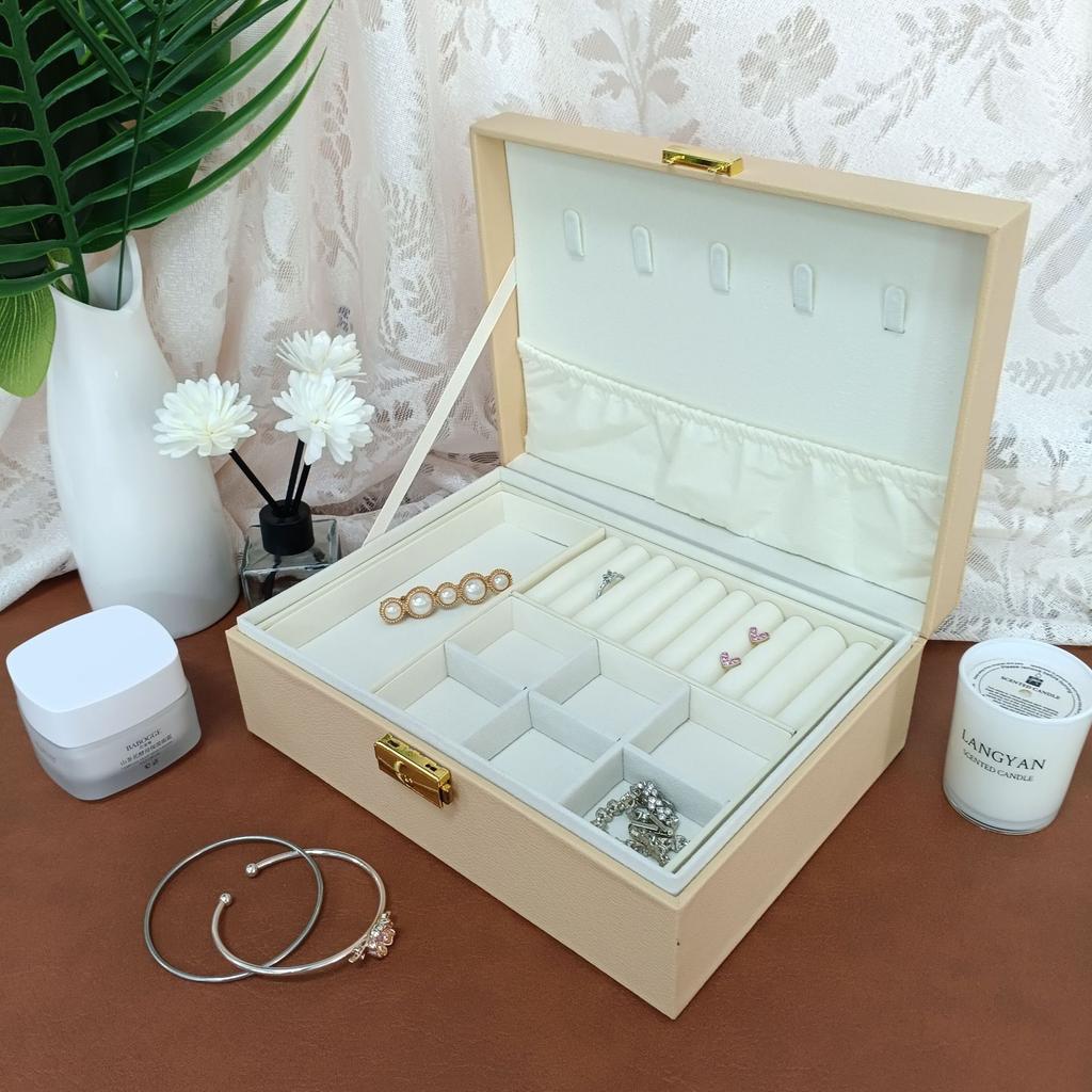 Double-layer locked storage box, jewelry box, jewelry box, stud earrings, ring box, necklace, jewelry packaging box.