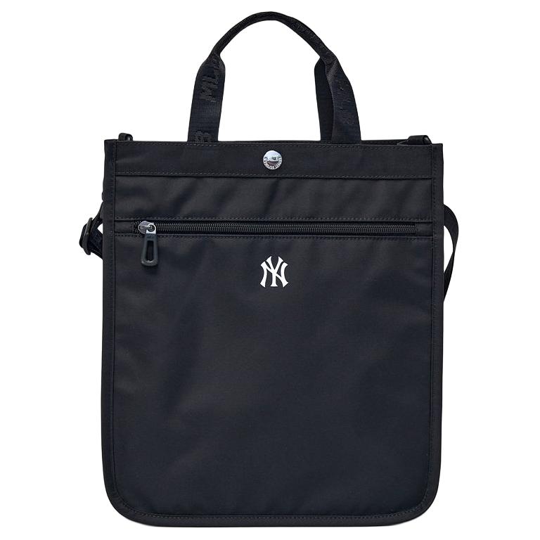MLB Brand Logo Adjustable Shoulder Strap Design Nylon Tote Bag Unisex tote bags Black 7AUBB016N-50BKS Basic Set (Bag)