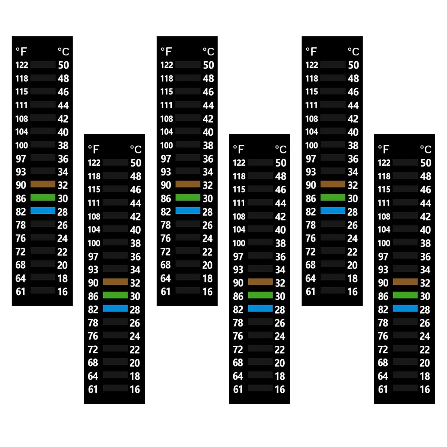 6PCS Temperature Sticker Strips Fish Tank Thermometer Aquarium Temperature Sticker, Easy-to-Read 61-122℉(16-50°C) Terrarium Adhesive Water