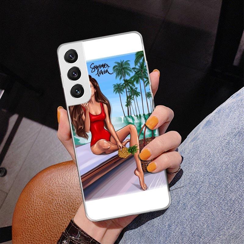 Girl Flamingo Summer Beach Phnoe Case for Samsung Galaxy S26 S25 Edge S23 S24 Ultra S22 Plus S21 S20 FE Unique Cover Soft Coque