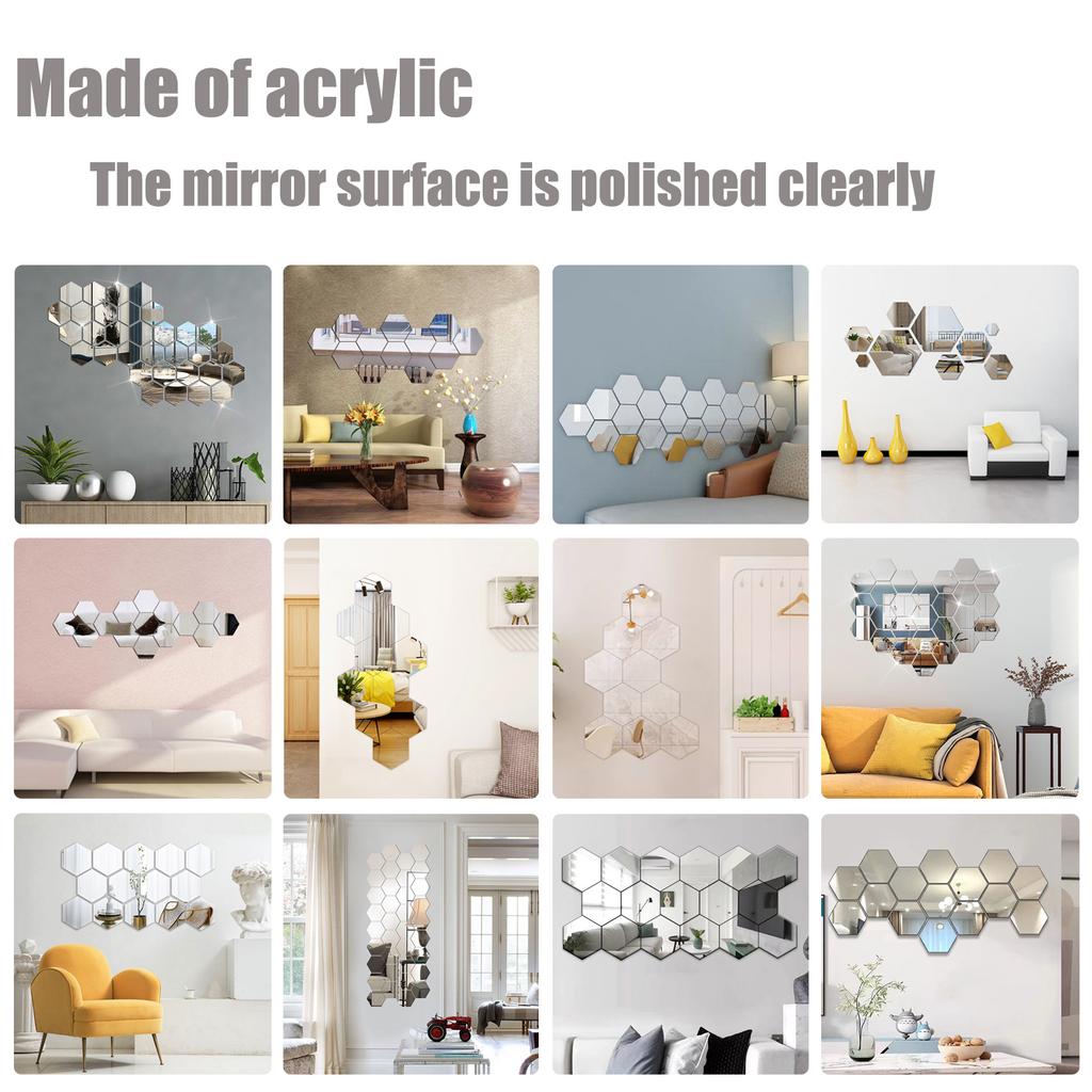 5-20Pcs Silver Hexagon Art Mirror Acrylic Wall Stickers with for DIY Home Art Bedroom Living Room Wall Decoration Diameter 4.6cm-23cm