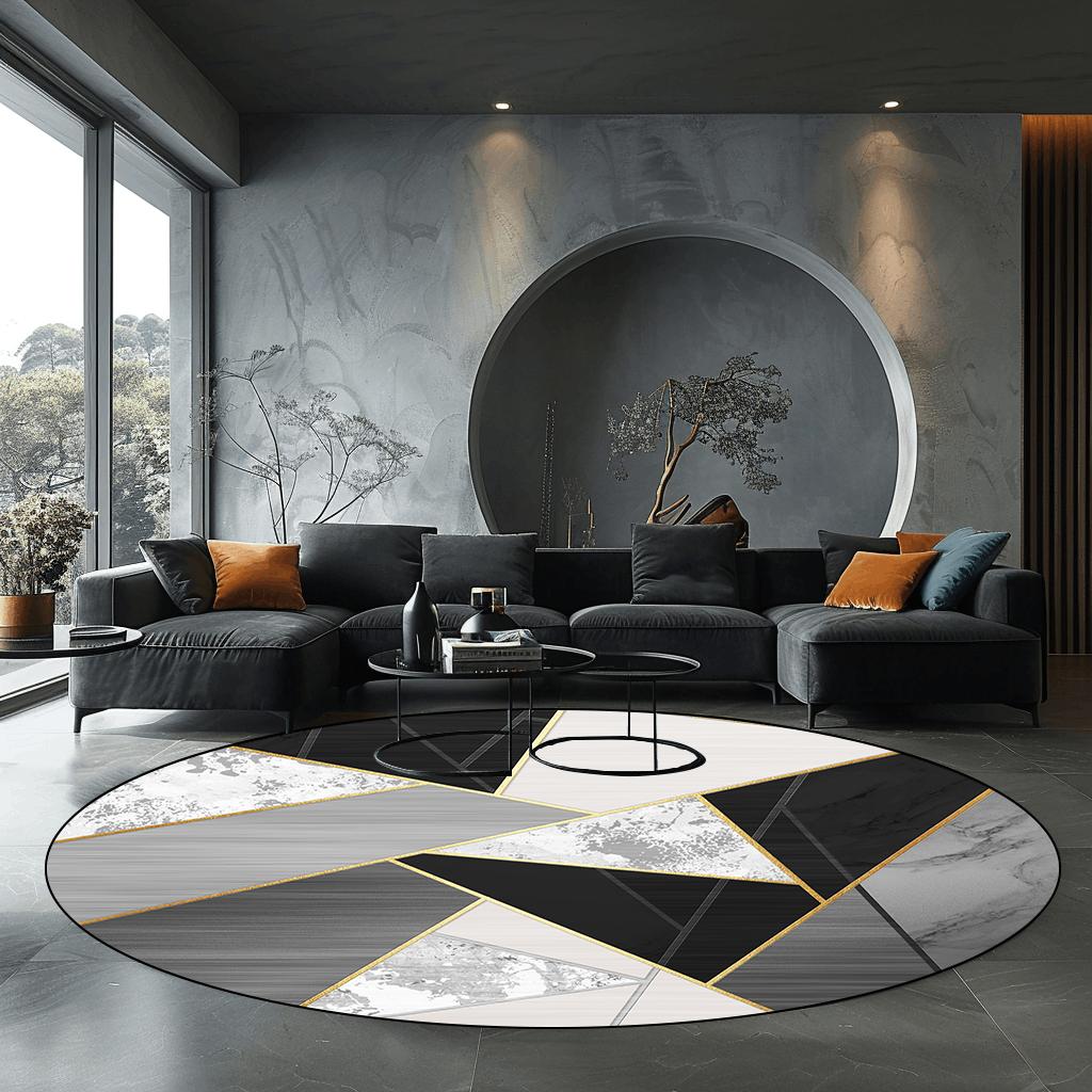 Modern Round Rug Nordic Geometric Living Room Carpet Luxury Bedroom Decor Anti Slip Mat for Rocking Chair