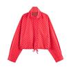 Womens Stand Collar Long Sleeve Colorblock Polka Dot Drawstring Jacket Short Outerwear