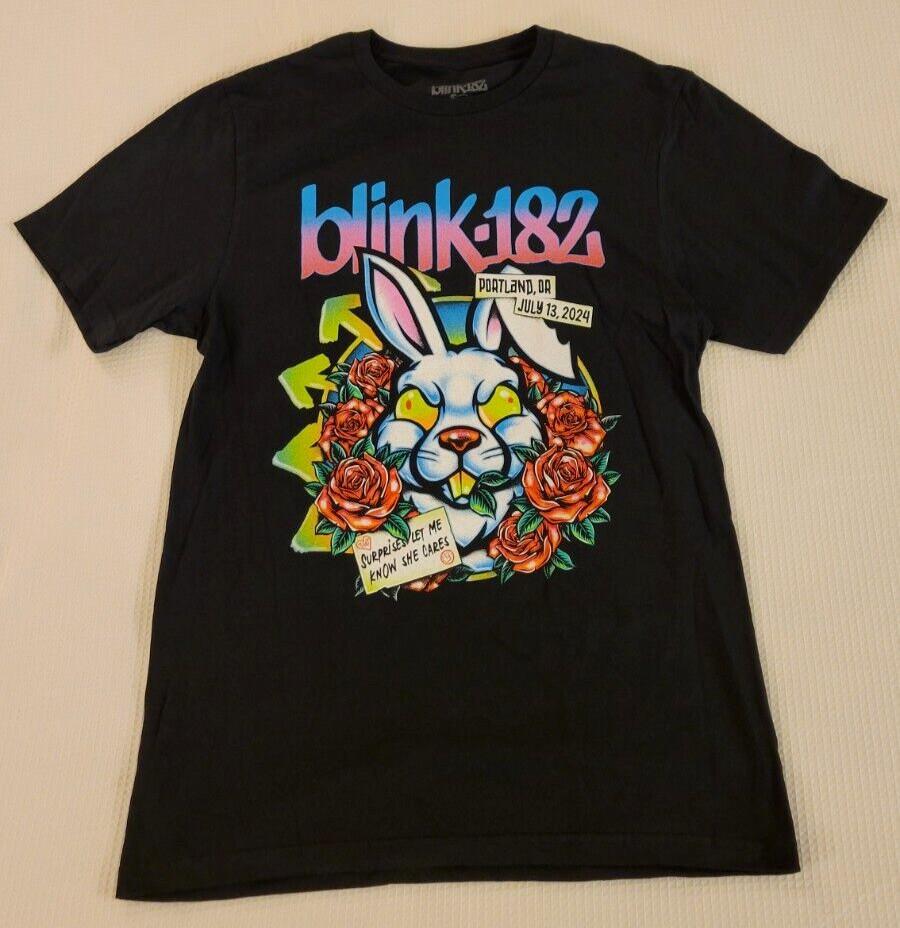 Blink 182 One More Time Tour 2024 PORTLAND Rose Bunny Shirt Unisex T-Shirt L