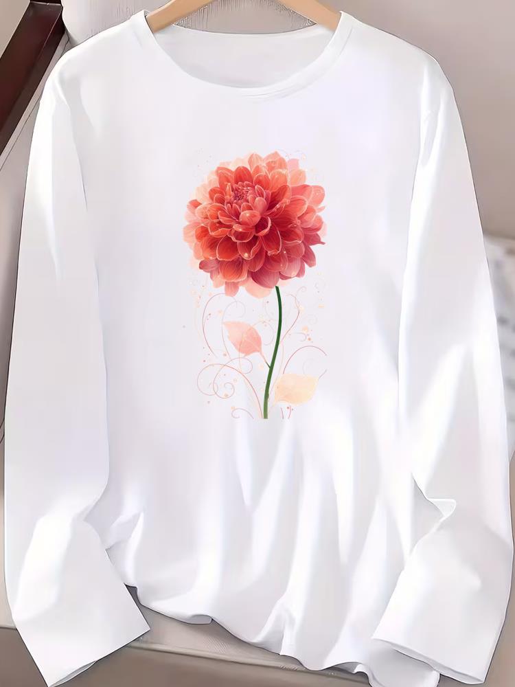 (Asian Size) Fashion Print T Shirt Autumn Winter Spring Casual Tee Leopard Love Trend Women Clothing Top O-neck Graphic Long Sleeve T-shirts