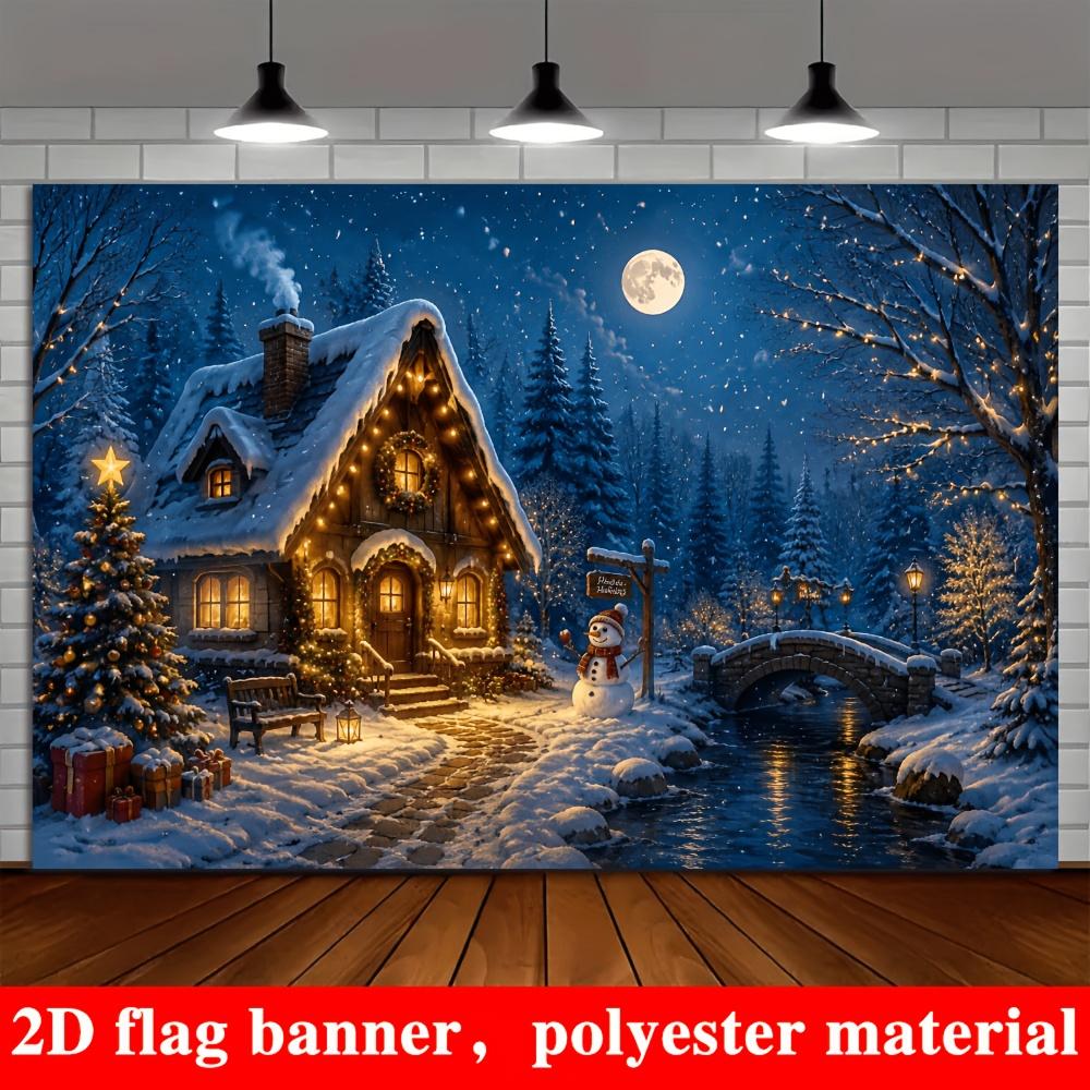 1Pcs Winter Cabin Snowy Tree Snowman Gifts Decoration Background Christmas Backdrop Decorations For Photo Studio Booth Party