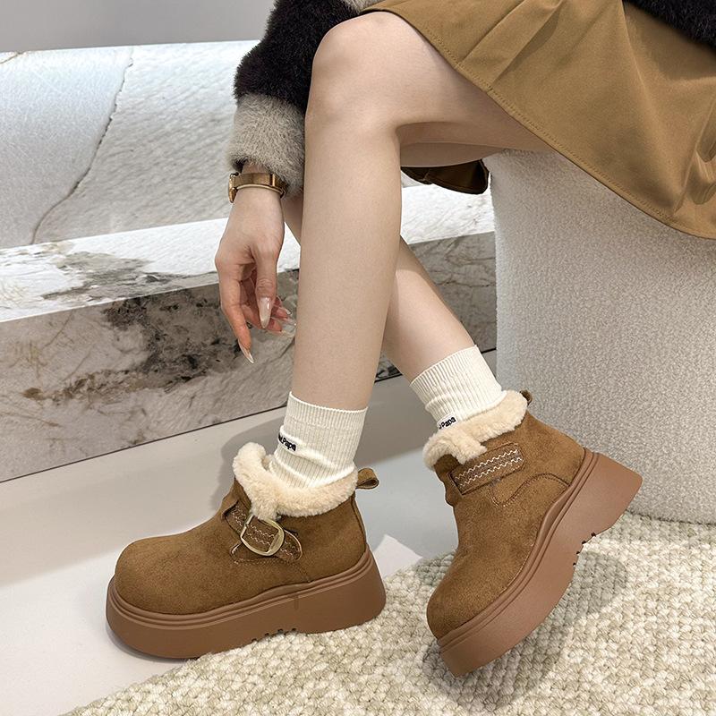 Women's soft elastic thick sole heightening winter fur one warm cold padded snow boots non-slip wear casual sports cotton boots