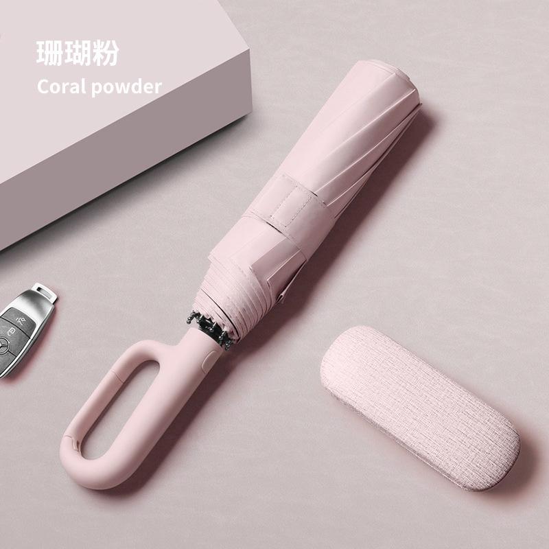 New 10-bone Vinyl Sunscreen Automatic Double Keel Ring Buckle Handle Three-fold Umbrella Fixed Umbrella