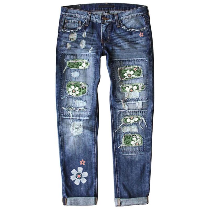 Womens Slim Fit Printed Denim Jeans Straight Leg Casual Daily Wear
