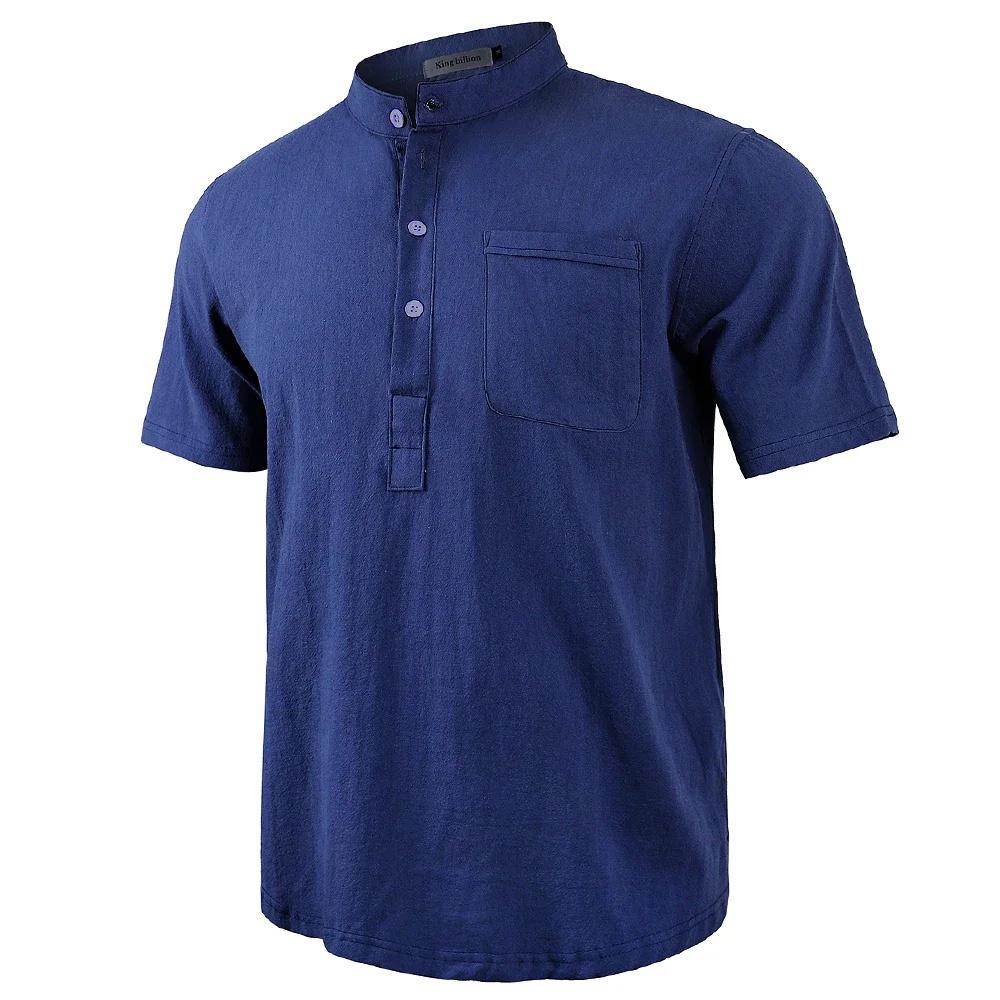 

Мужская повседневная хлопковая льняная футболка, однотонные футболки для мужчин, уличные пляжные топы, футболки, дышащая рубашка с коротким рукавом, винтажная XXXL темно-синий