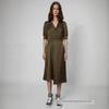French Niche Style Pure Yuan Elastic Back Waist Design Asymmetrical Hem Satin V Neck Dress