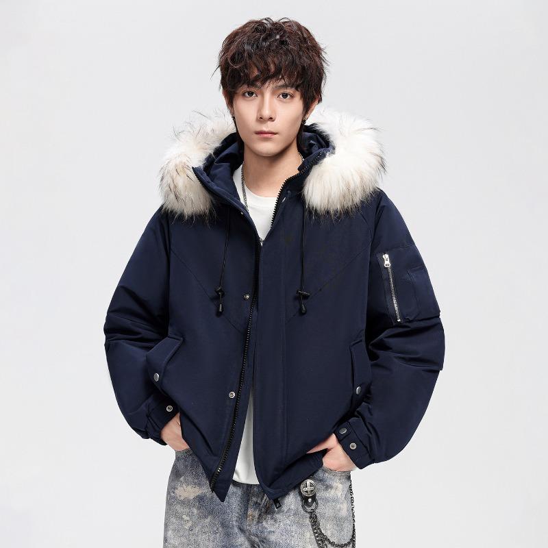 % Down New National Standard White Duck Down Down Jacket for Men and Women In Winter Loose Parker Thickened Large Fur Collar Jacket for Men