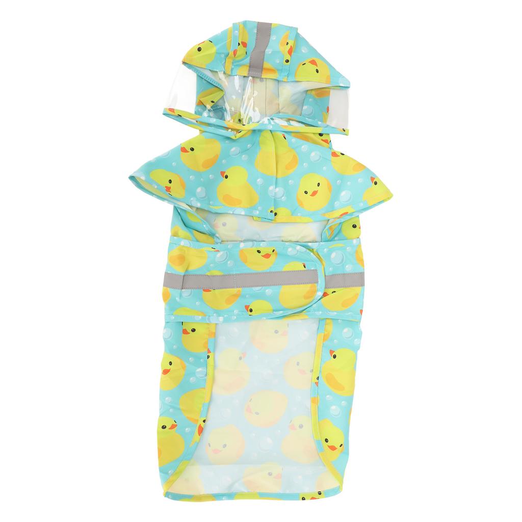Pet Rain Jacket Duckling Pattern Waterproof Reflective Adjustable 4 Legs Hooded Dog Raincoat for