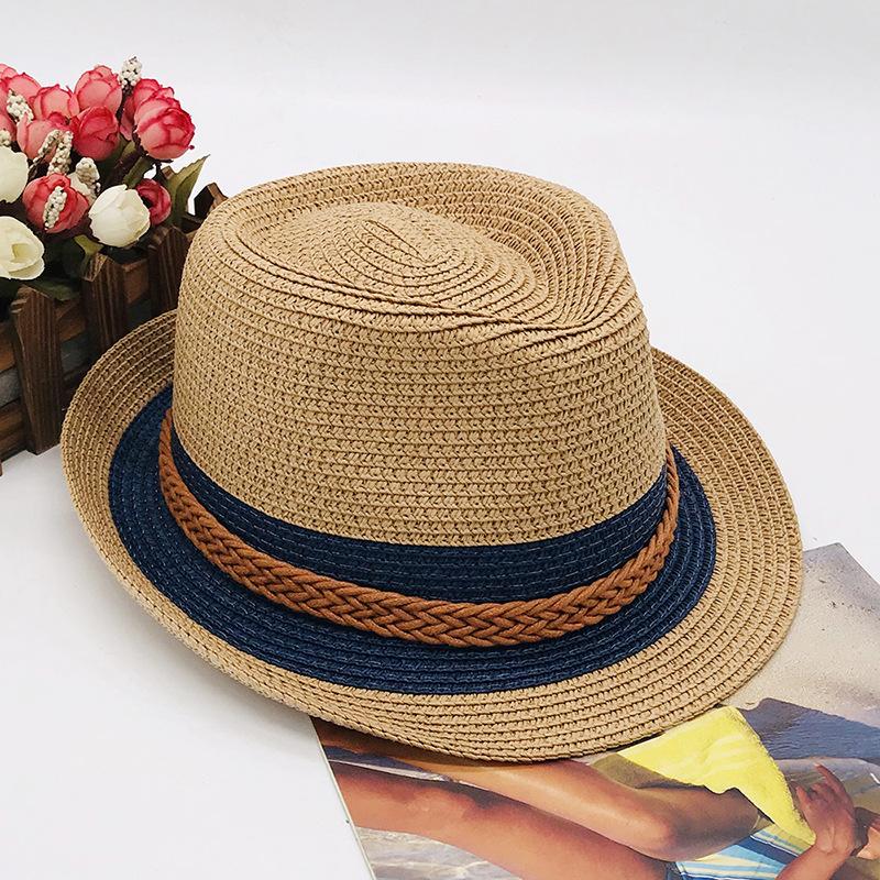 Parent-Child Top Hat Summer Sunshade Sun Protection Beach Hat Seaside Vacation British Jazz Straw Hat Couple Short Brim Top Hat