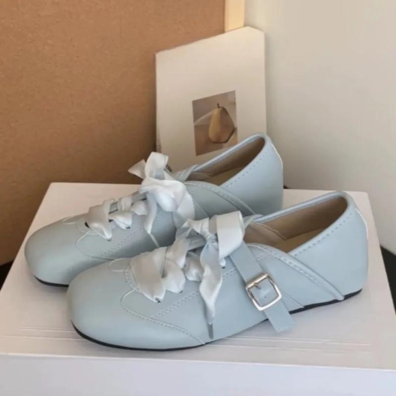 Fashion Square Toe Shallow Mouth Mary Janes Women's Inside Heightened Ribbon Bow Casual Soft Sole Non-Slip Flat Single