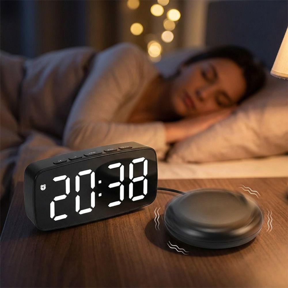LED Large Screen Electronic Alarm Clock Adjustable Brightness Bedside Clock  Deep Sleeper