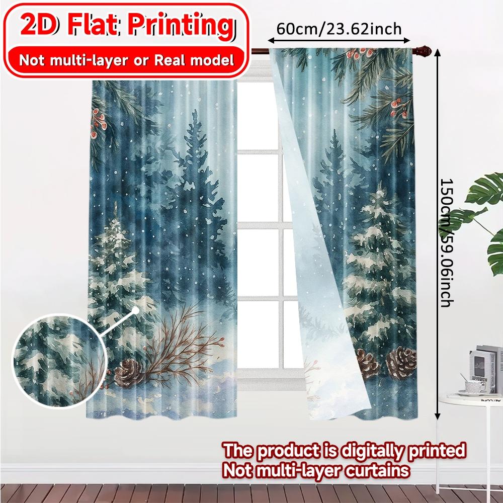 2 Stück 2D-Flachdruck-Vorhänge (Ohne Stange) Winter Wonderland(3) Moderne modische Vorhänge Halbtransparente Vorhänge Zimmer