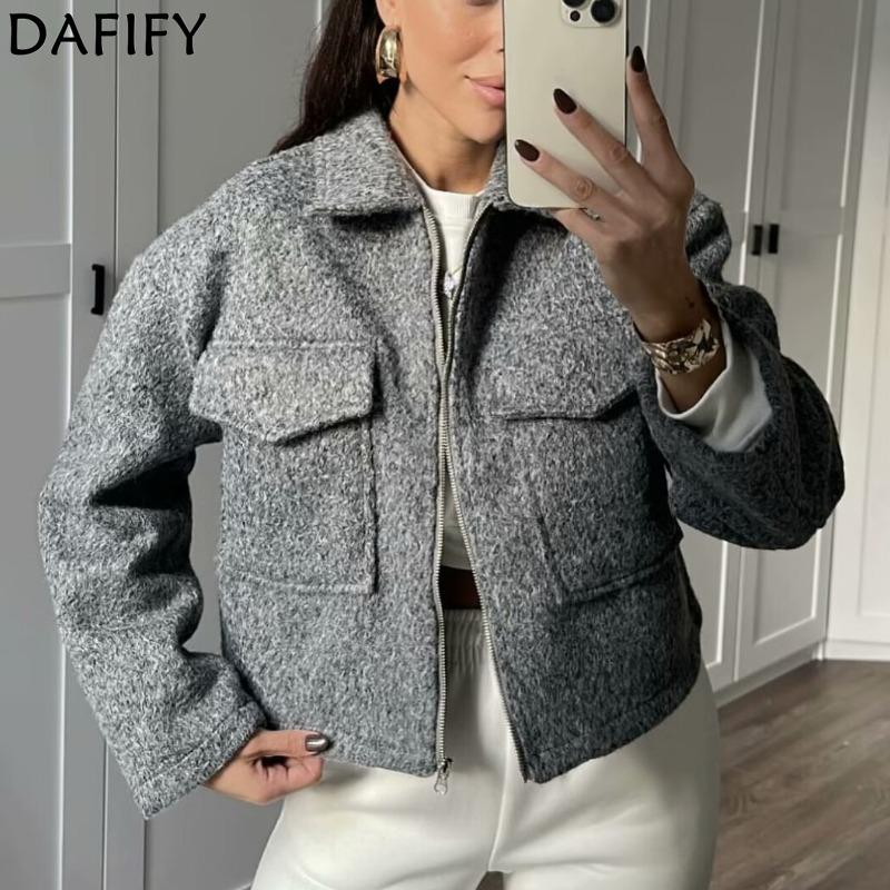 DAFIFY Damenmode, lässig, einfarbig, Herbst-Winter, langärmelig, POLO-Ausschnitt, Jacken und Mäntel