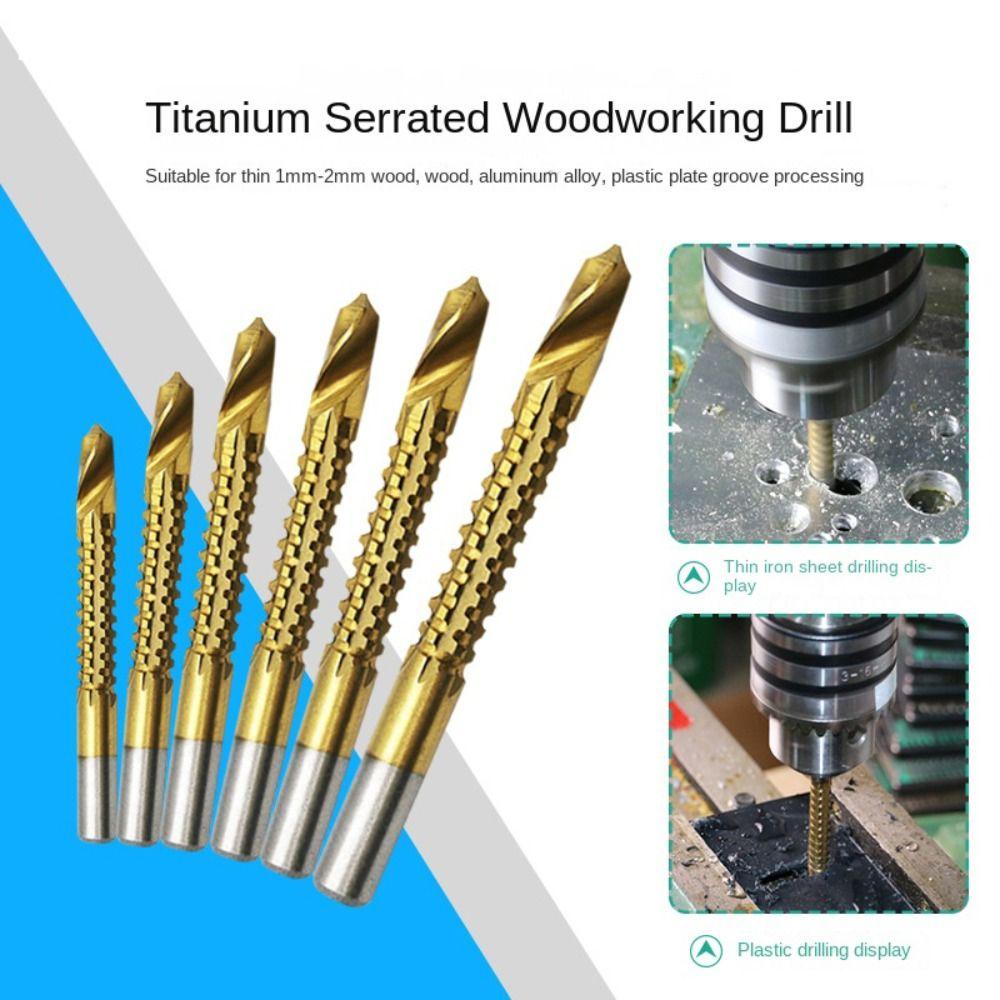 6Pcs/Set 3-8mm High Speed Steel Drill Bit Woodworking Tools Serrated Twist Drill Bit