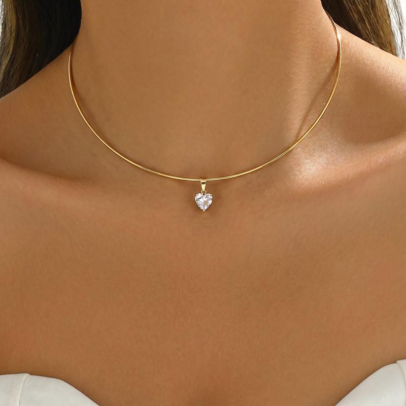 Geometric Heart Zircon Pendant Necklace For Women Fashion Student Casual Jewelry
