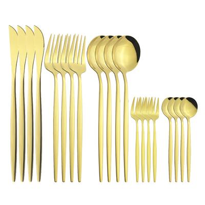 Mirror Gold Cutlery Set Knives Cake Fruit Forks Coffee Spoon Dinner Silverware Tableware Stainless Steel Dinnerware Flatware Set
