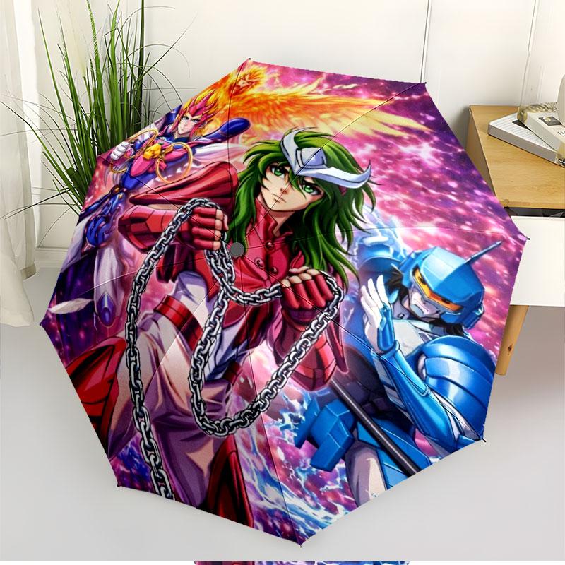 Saint Seiya Print Automatic Open Close Umbrella, Portable Foldable Umbrella, for Outdoor Commute Camping Trip, Ideal Birthday Gift