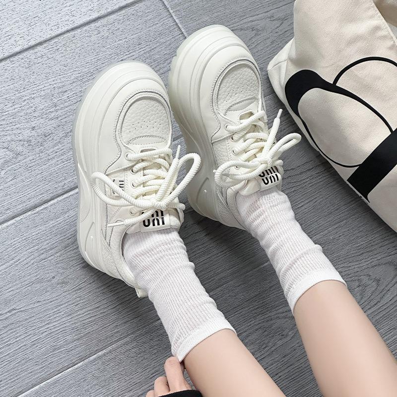 Thick-soled heightening little white shoes women's spring and summer new leather comfortable and breathable casual shoes small board shoes