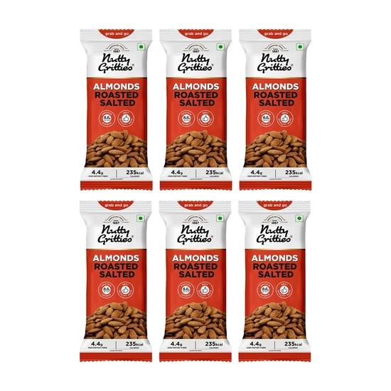 Nutty Gritties Grab And Go California Almonds Roasted, Lightly Salted | 240g (Pack of 6, 40g each)