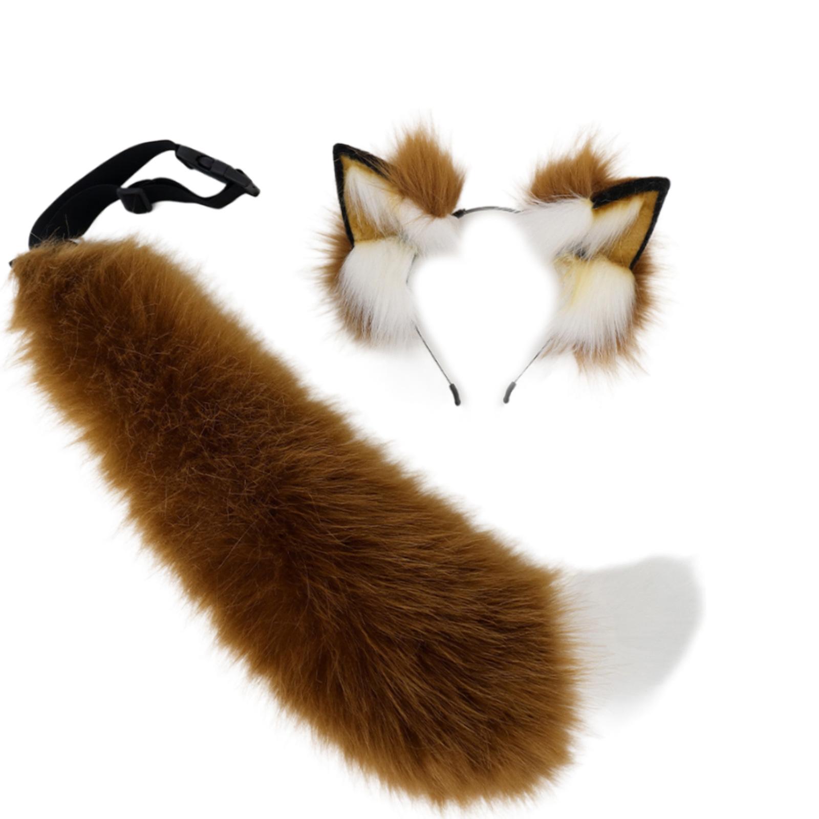 Foxes Costume Accessories Faux Furs Foxes Tail and Ears Headband Set Animal Halloween Cosplay Costume Women Men Gifts
