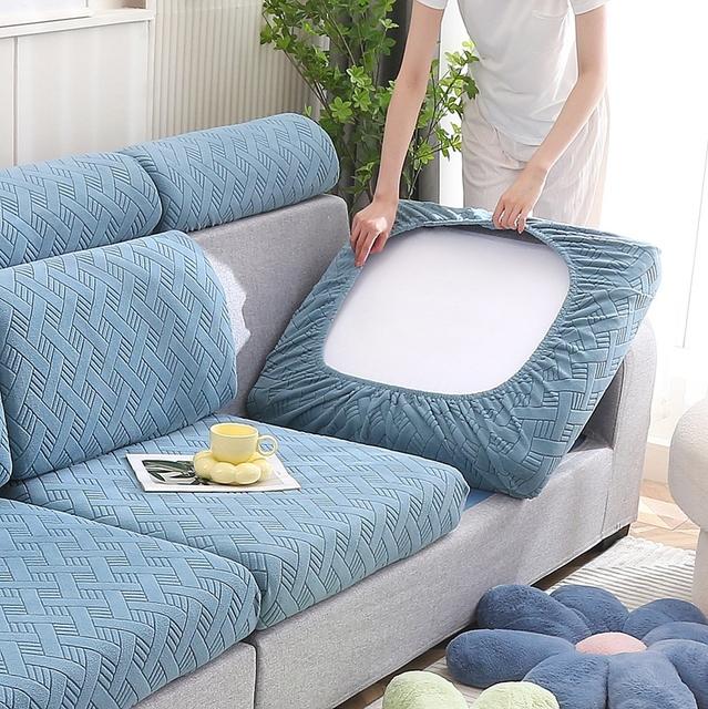 Thick Plush String Jacquard Stretch Covers Used For Sofa Seat Cushion Cushion Slipcover Used For L Shape Chaselong Cushion Soft Keep Warm