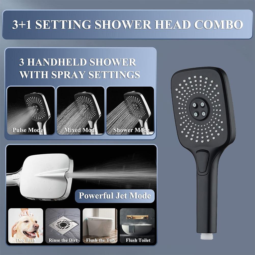 12 Inch Pressurized Shower Head 3+1 Settings Rain Shower System Height/Angle Adjustable In Wall Shower System with Extension Arm