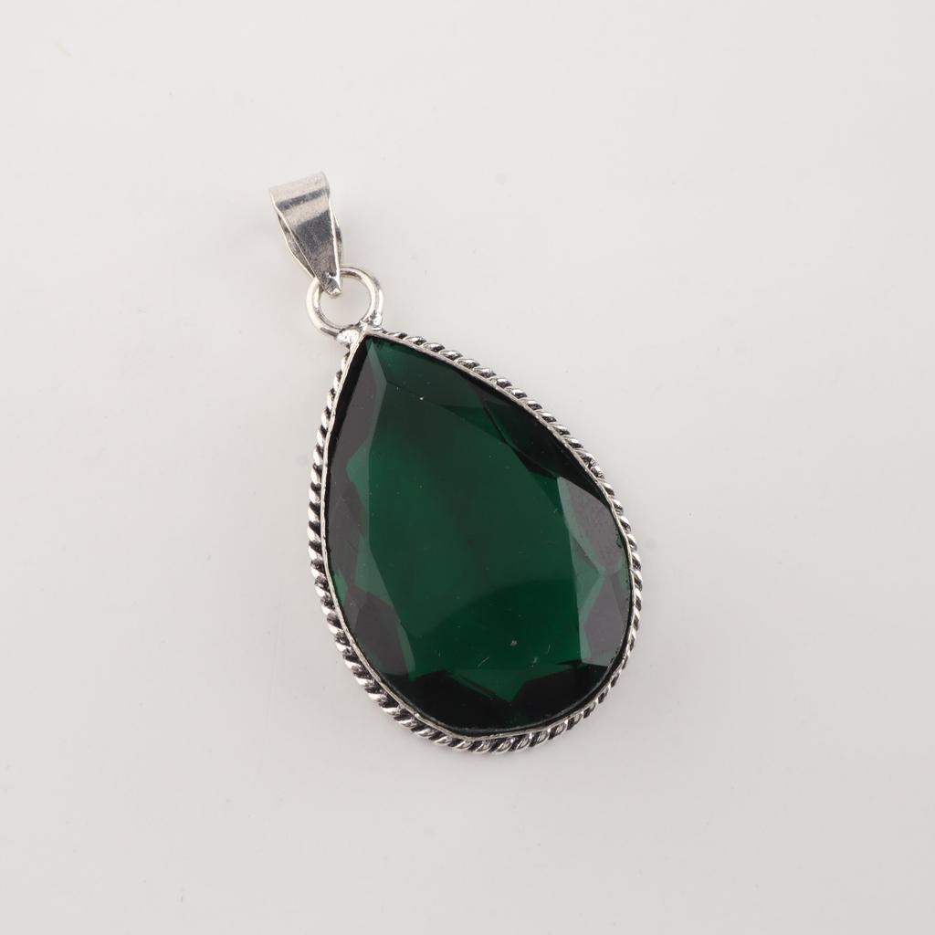 Chromdiopsid Edelstein Silberanhänger 1,80" , 925 Sterlingsilber Handgefertigter Schmuck, Grüner Stein Anhänger Zum Verschenken PP-65-3
