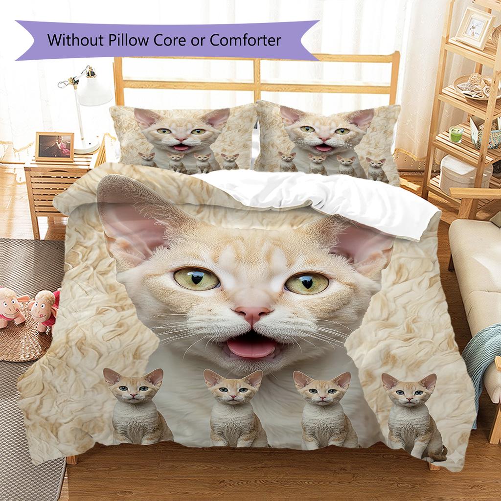Cute Yellow Cat Pattern Bedding Quilt Set Quilt Cover Pillowcase Home Decoration Gift (1 * duvet cover + 2 * pillowcase, without core)