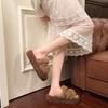 Teddy Curly Hair~ Hong Kong Style Versatile One-Word Cotton Slippers Women's Fashion Outer Wear Platform 2025 Mao Mao Shoes Women's Mao Slippers
